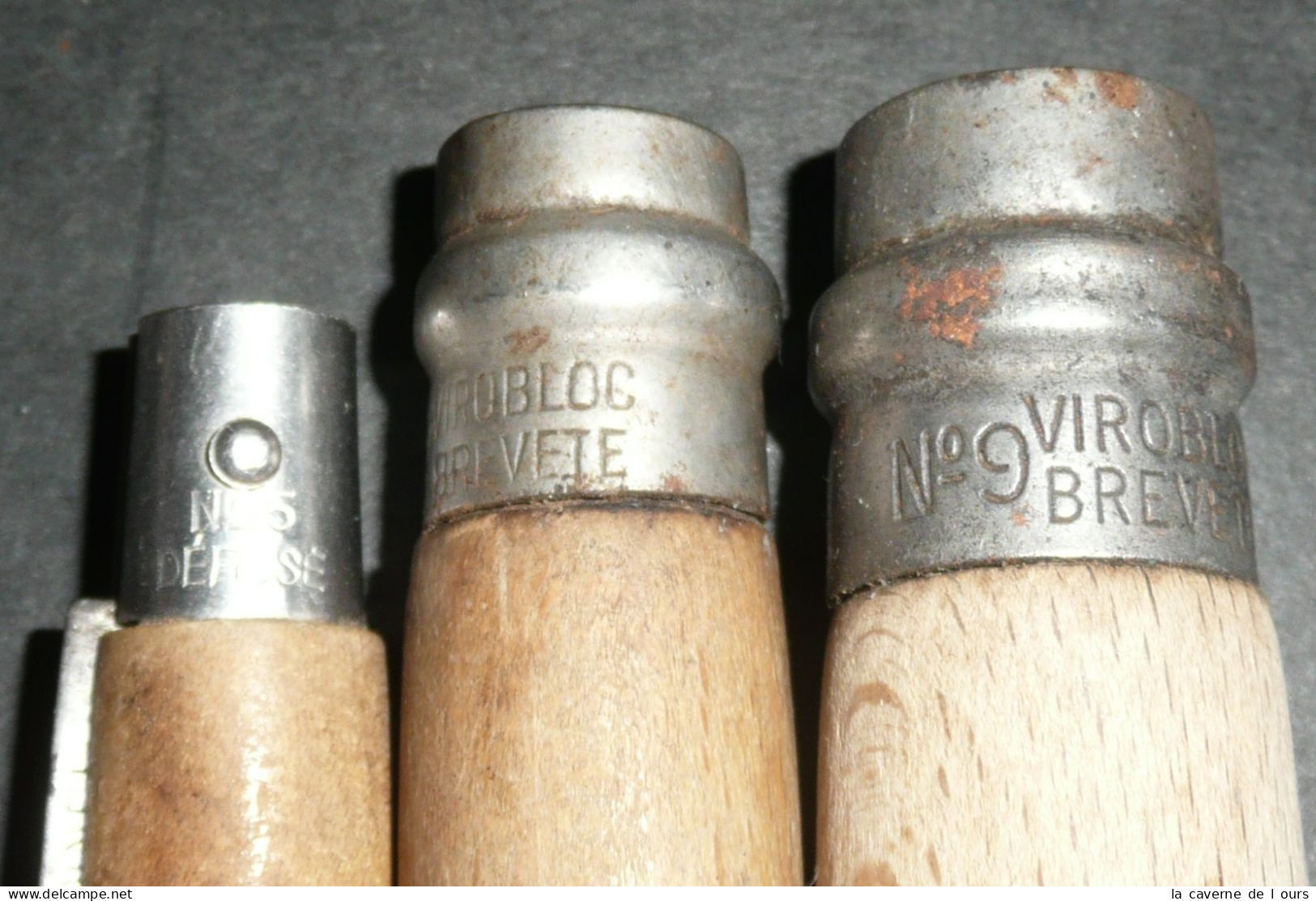 Lot 3 Anciens Couteaux Opinel N° 5 7 & 9 Virobloc Main Gantée Couronnée - Antike Werkzeuge