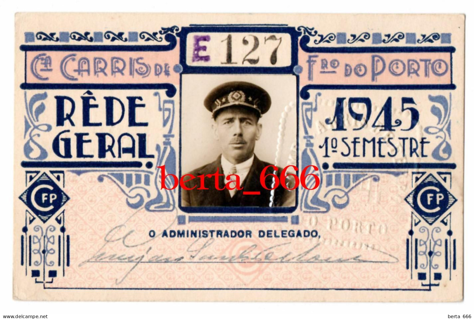 Passe Rede Geral Empregado * Companhia Carris De Ferro Do Porto * 1945 * 1º Semestre * Portugal Tramway Season Ticket - Europe