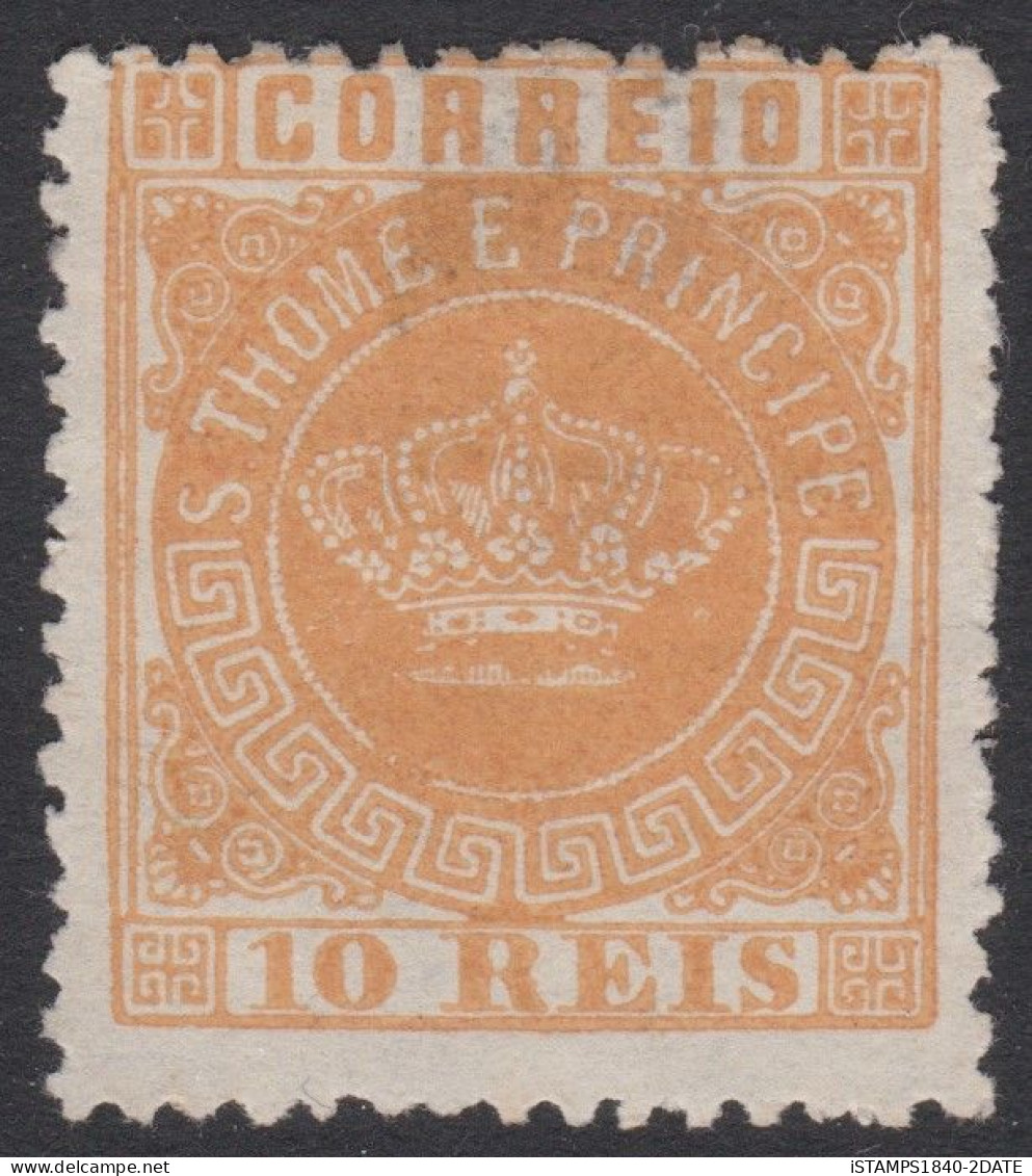 00709/ Soa Tome & Principle 1870 10r Yellow Unused  ,  Thin At Top - St. Thomas & Prince