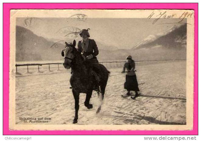 * Skikjöring Auf Dem St. Moritzersee - Skijöring - Ski Sur Le Lac - Femme à Ski Tirée Par Un Cheval - Glisse - 1912 - Saint-Maurice