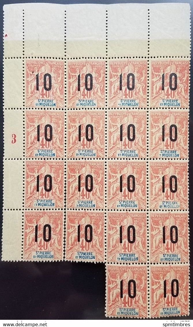 #52     1912 - YT 101 - SPM, Blocs Millésimés Et Variétés. Type Groupe Surch. 10c / 40c - Other & Unclassified