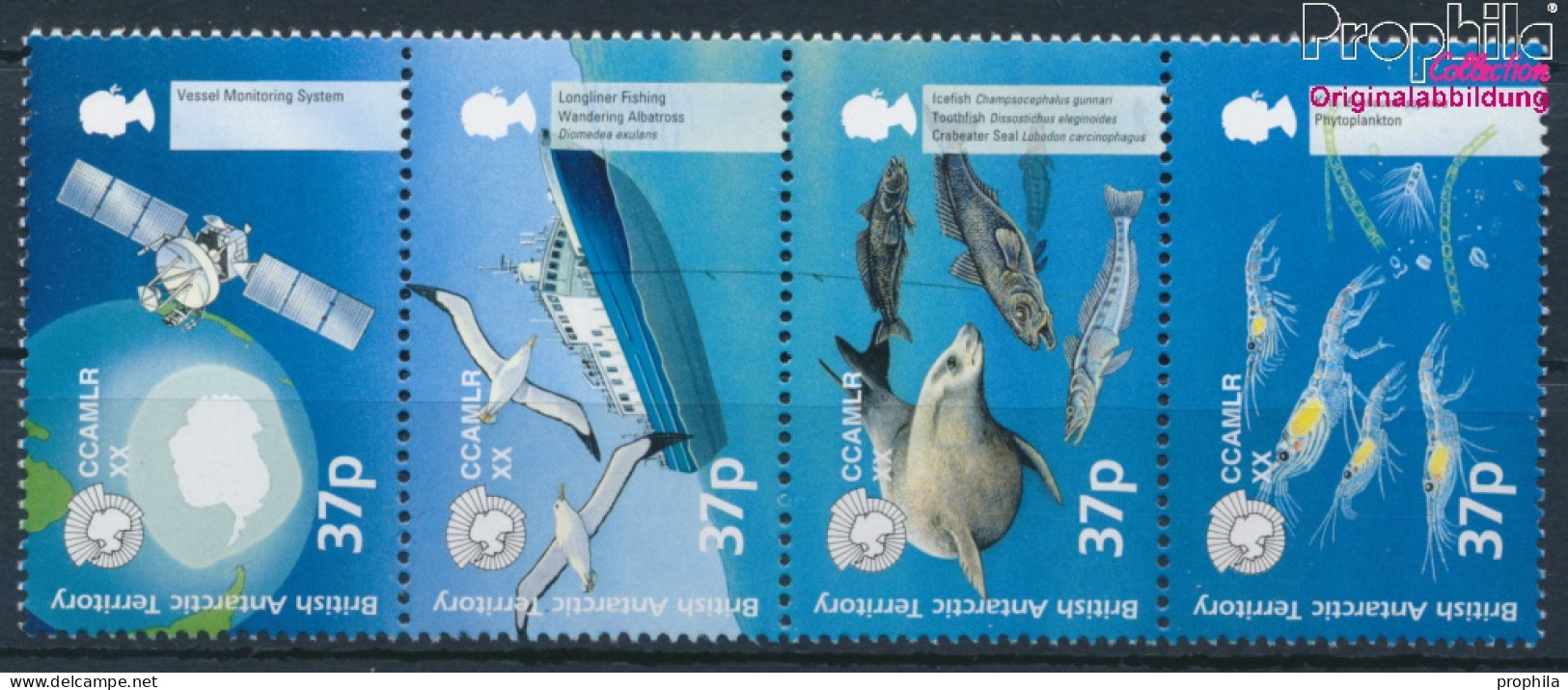 Britische Gebiete Antarktis 338-341 Viererstreifen (kompl.Ausg.) Postfrisch 2002 Lebende Meeresschätze (10331981 - Unused Stamps