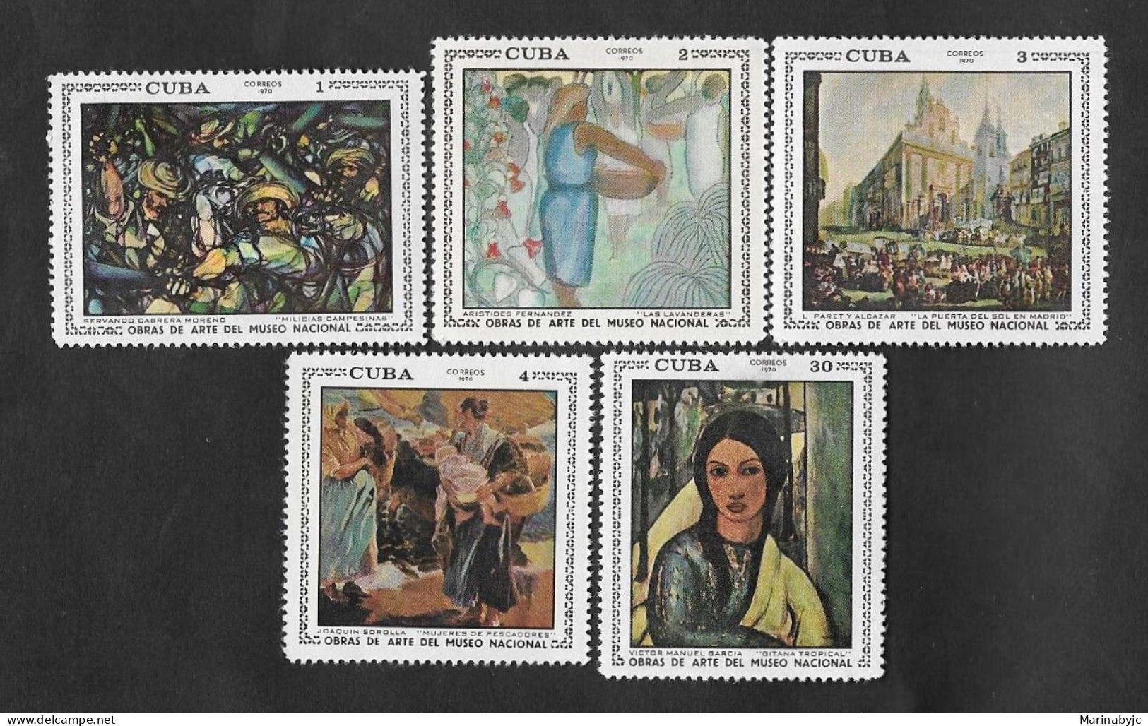 SE)1970 CUBA, WORKS OF ART FROM THE NATIONAL MUSEUM, 5 MNH STAMPS - Oblitérés
