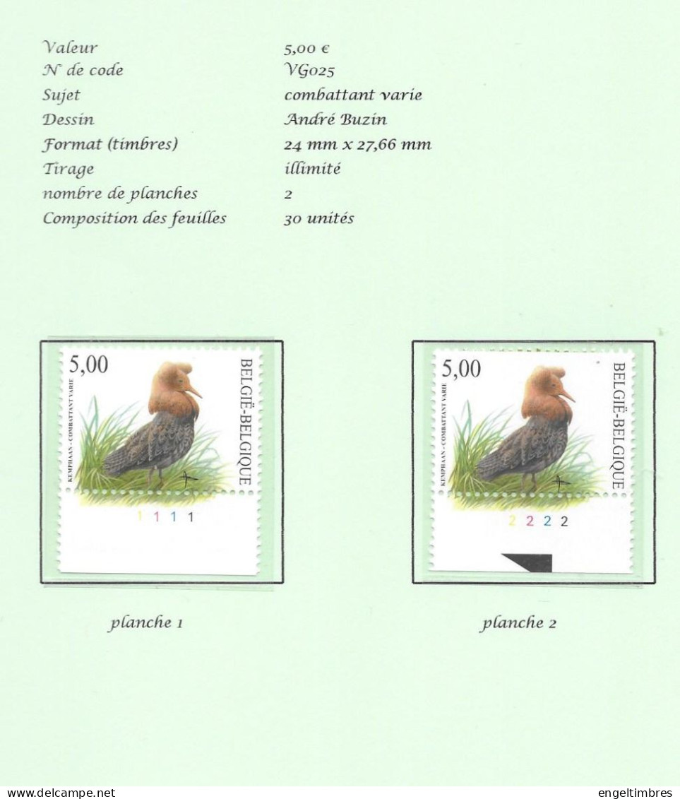 Belgium -  2002 BUZIN Birds - Combattant Varie/kemphaan Plaatnummers 1 - 2 Postfris - Zie Scan - 2011-..