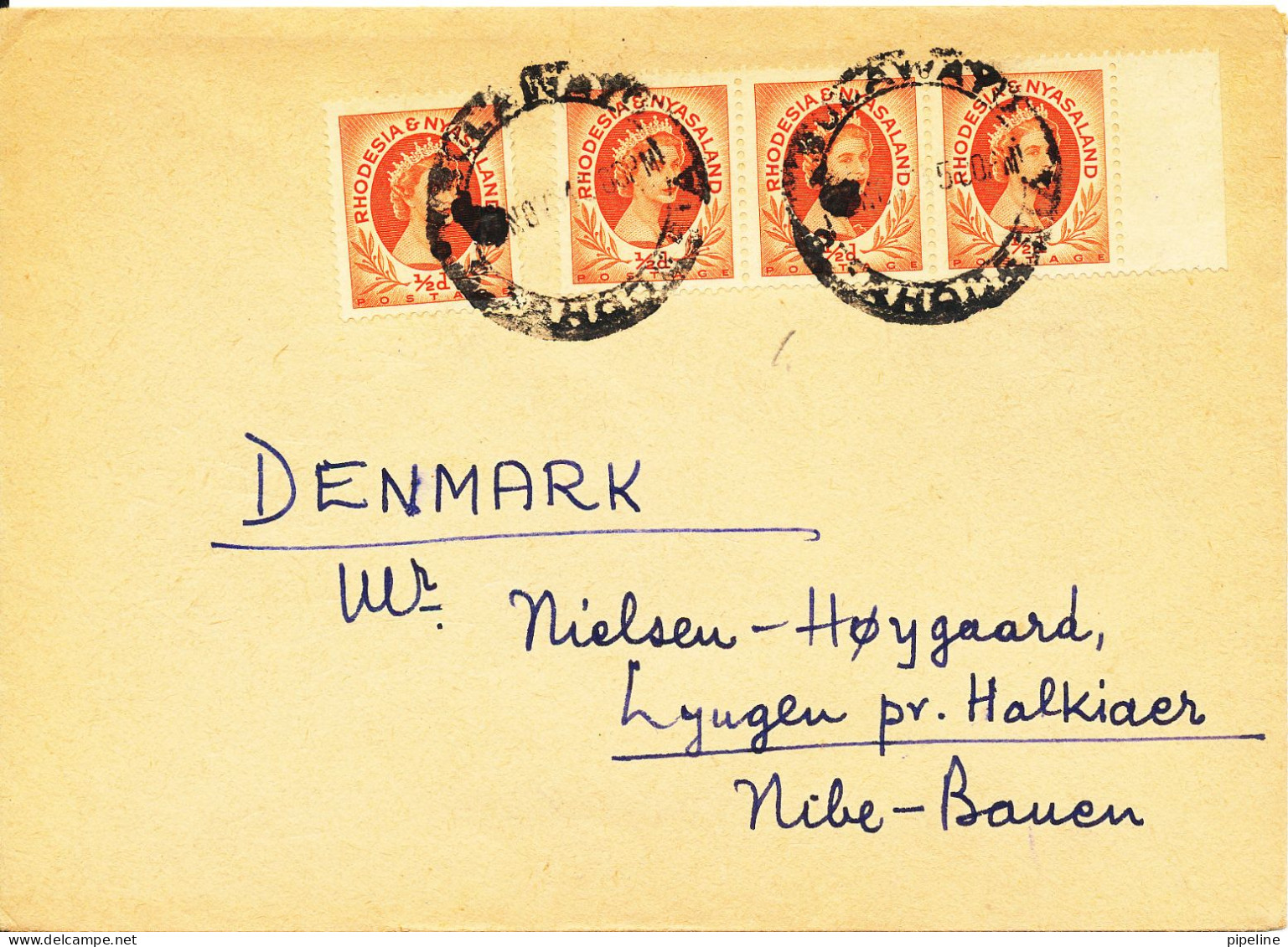 Rhodesia & Nyasaland Cover Sent To Denmark Lyngen Pr. Halkiaer Nibe Railway 1961 - Rhodesien & Nyasaland (1954-1963)