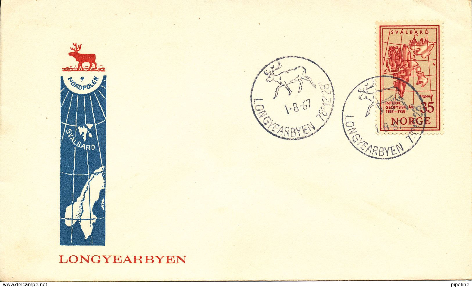 Norway Special Cancelled Cover Longyearbyen 1-8-1967 With MAP Stamp And Cachet - Storia Postale