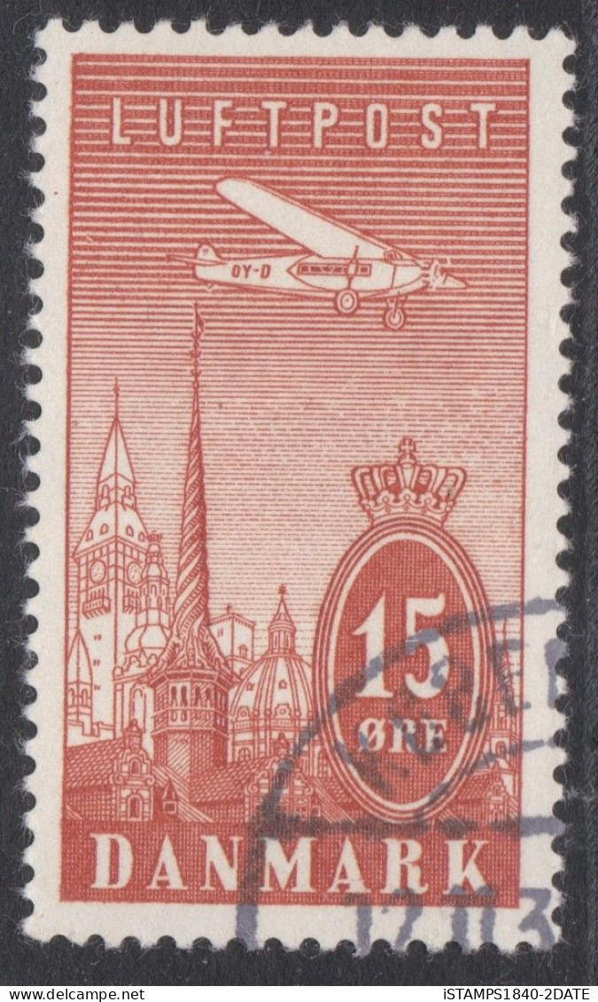 00717/  Denmark 1934 Sg288 15ore Red Fine Used AIR Cv £6.75 - Luftpost