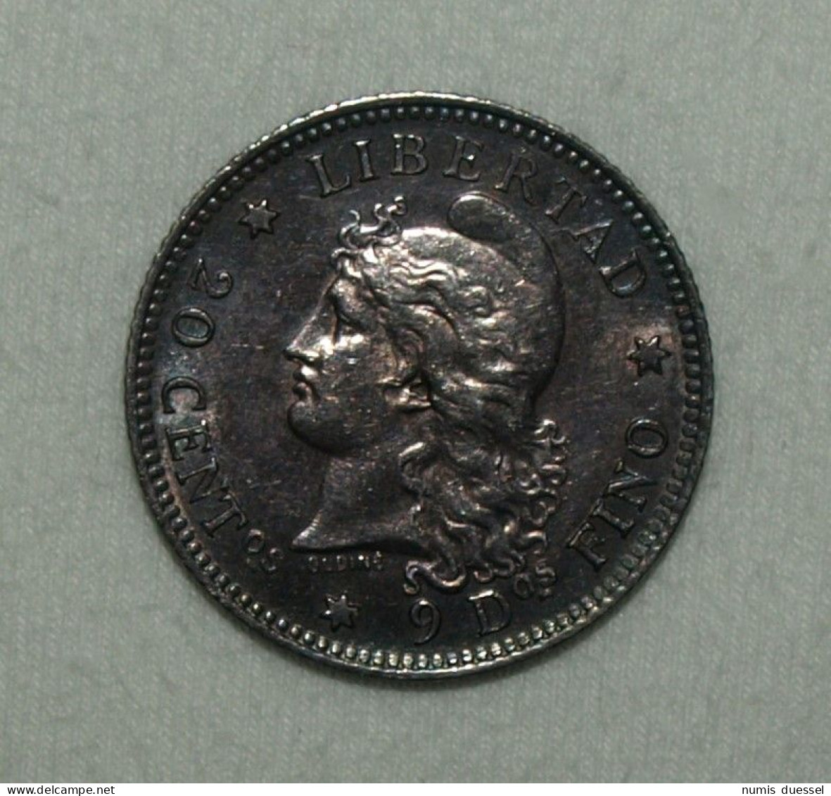 Silber/Silver Argentina/Argentinien Liberty Head, 1883, 20 Centavos Funz/AU - Argentina