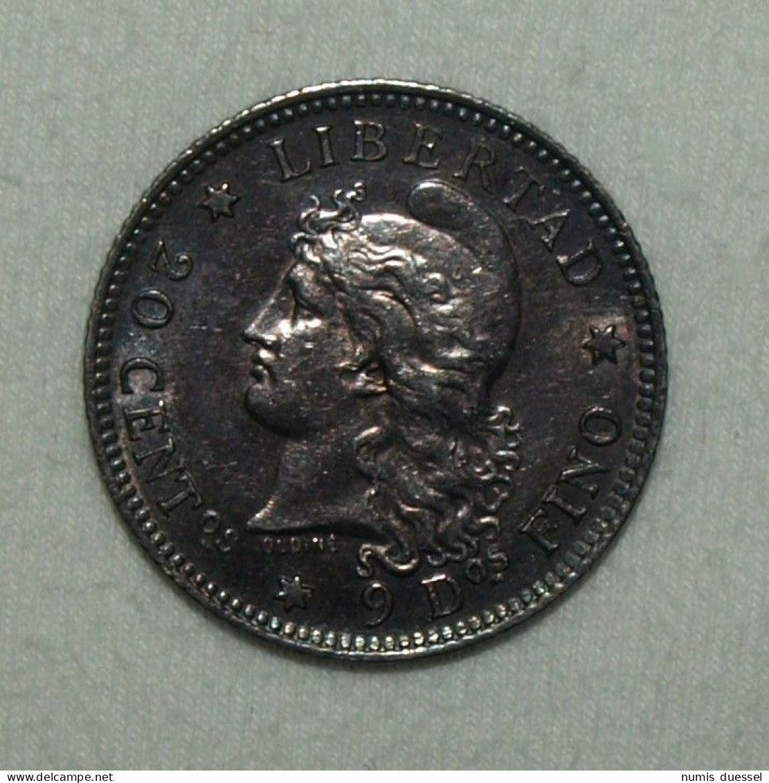 Silber/Silver Argentina/Argentinien Liberty Head, 1883, 20 Centavos Funz/AU - Argentinië
