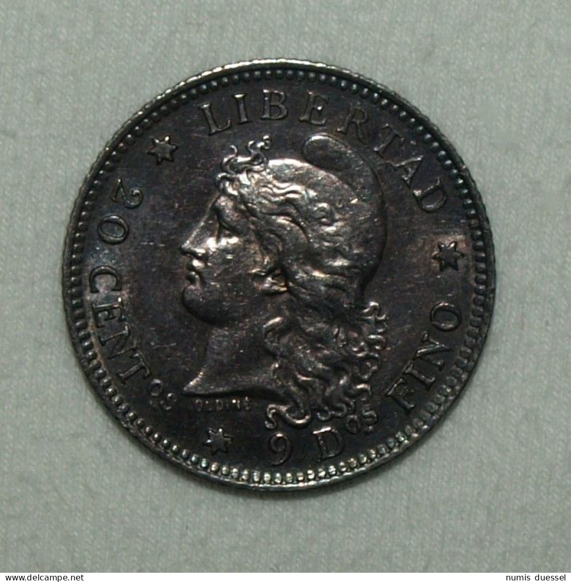 Silber/Silver Argentina/Argentinien Liberty Head, 1883, 20 Centavos Funz/AU - Argentina