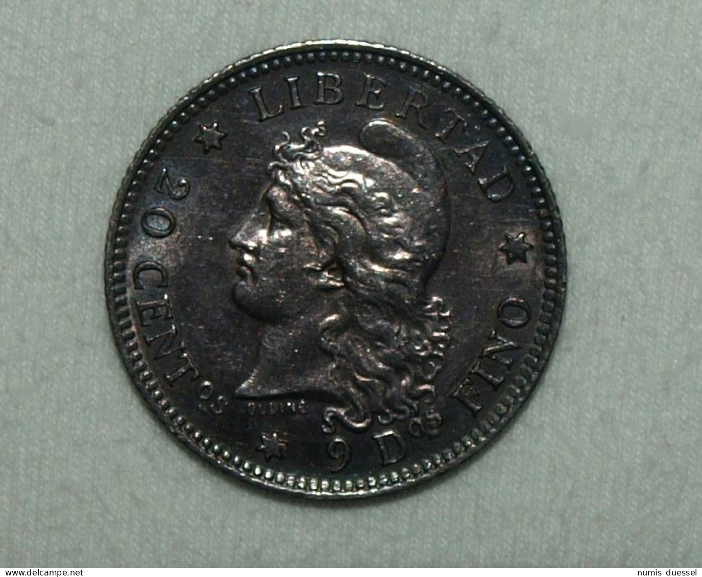 Silber/Silver Argentina/Argentinien Liberty Head, 1883, 20 Centavos Funz/AU - Argentina