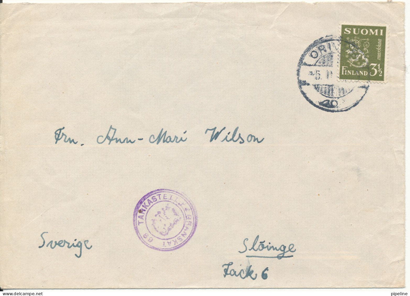 Finland Cover Sent To Sweden Single Franked Lion Type 3½ - Brieven En Documenten