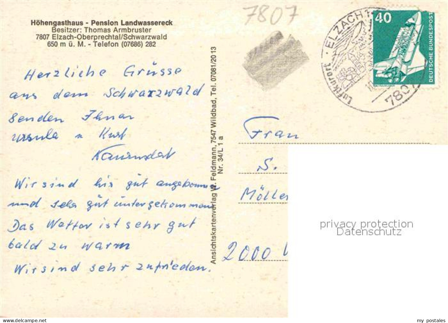 72880176 Oberprechtal Hoehengasthaus Pension Landwassereck Schwarzwald Fliegerau - Elzach