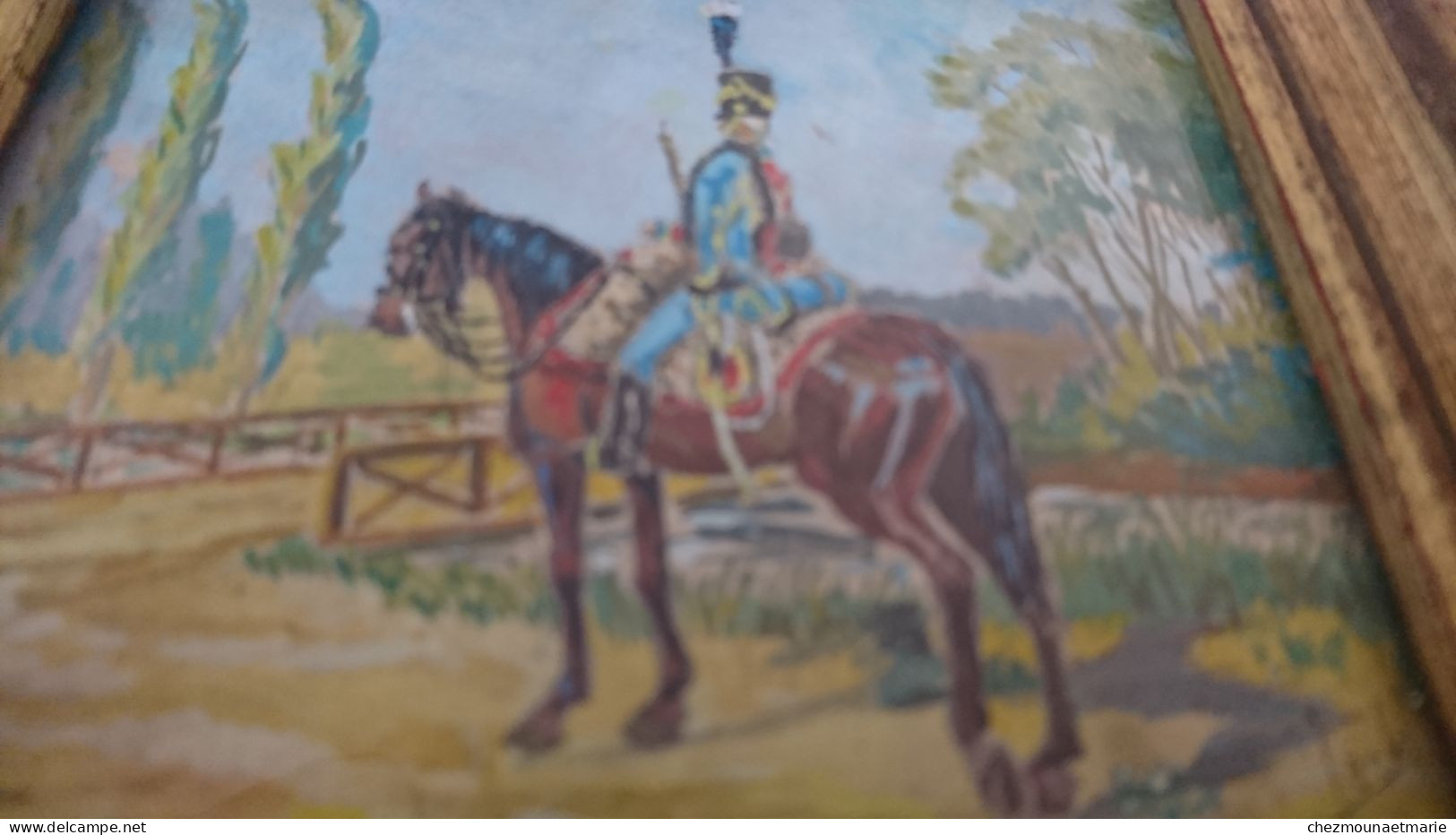 PEINTURE AQUARELLE CAVALIER 9e REGIMENT DE HUSSARDS CADRE 13*12 CM Signé JACK - Andere & Zonder Classificatie