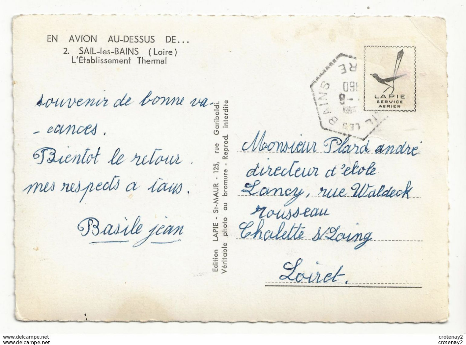 42 En Avion Au Dessus De SAIL Les BAINS Vers La Pacaudière N°2 L'Etablissement Thermal VOIR DOS En 1960 - La Pacaudiere