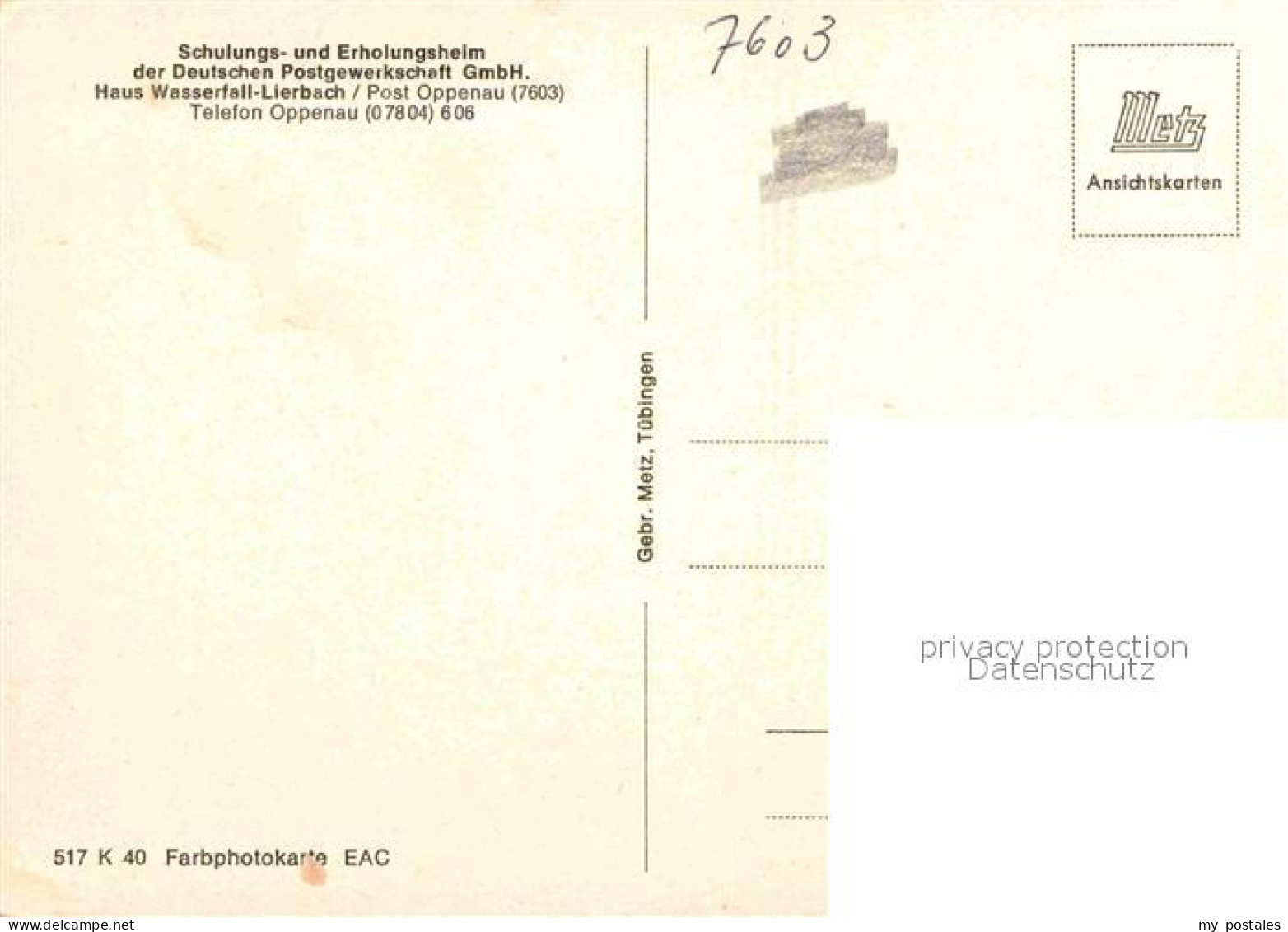 72878707 Oppenau Schulungs Und Erholungsheim Der Deutschen Postgewerkschaft Haus - Oppenau