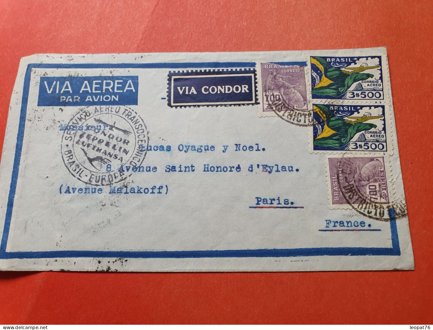 Brésil - Enveloppe Pour La France Par Avion Par Cie Lufthansa En 1935  - Réf 3373 - Briefe U. Dokumente