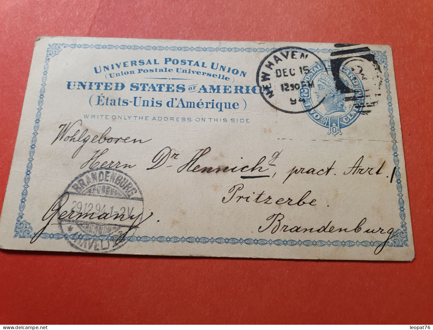 Etats Unis - Entier Postal De New Haven Pour L'Allemagne En 1894 - Réf 3376 - ...-1900