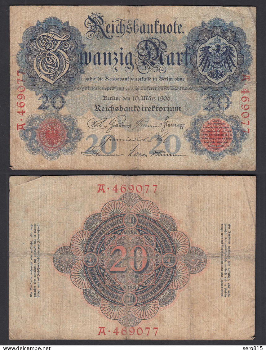 Reichsbanknote 20 Mark 1906 Ro 24a Pick 25 UDR X Serie A - VG (5)     (29133 - Sonstige & Ohne Zuordnung