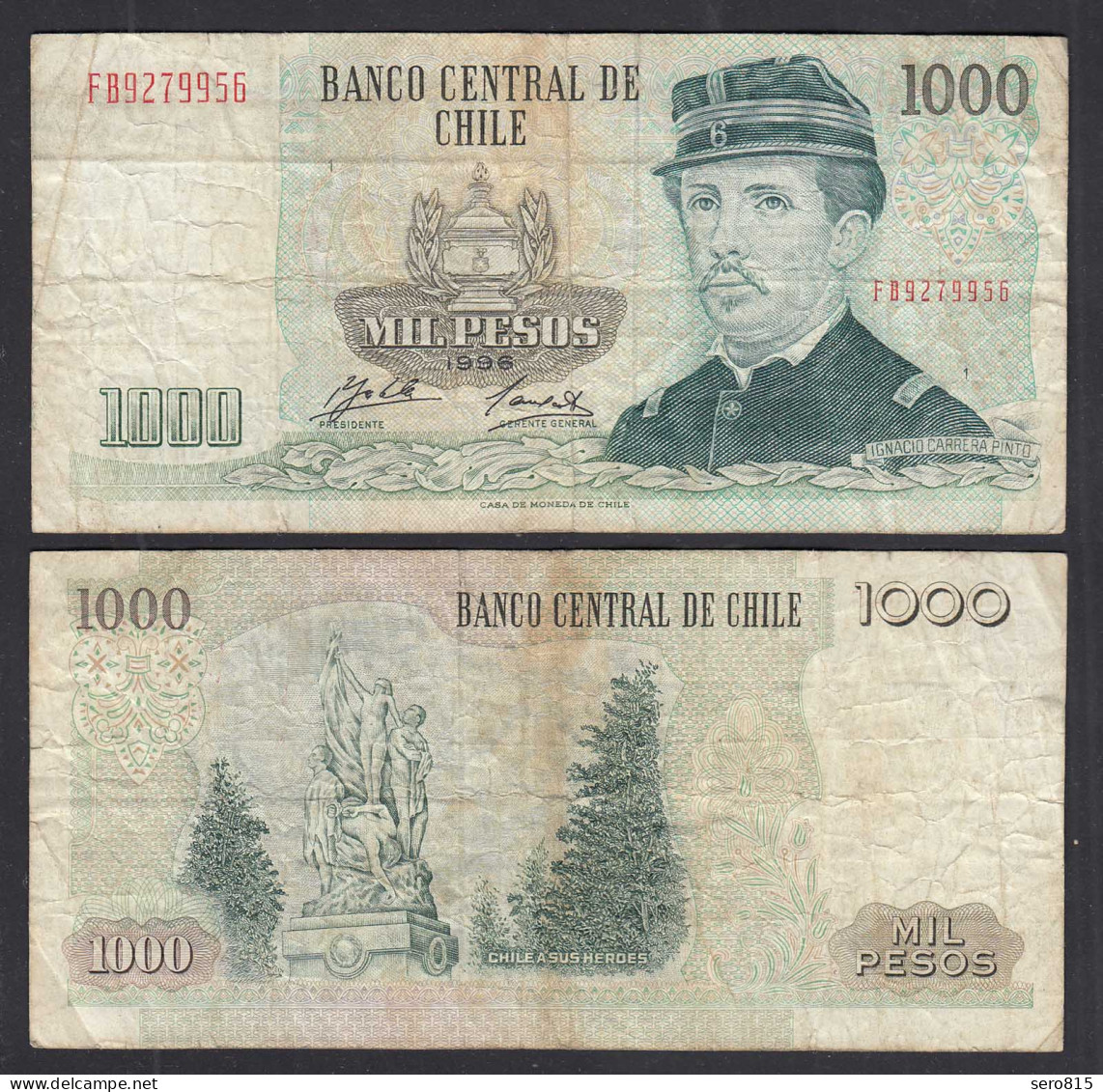 CHILE - 1000 Pesos Banknote 1996 Pick 154f F- (4-) Prefix FB (28976 - Other - America