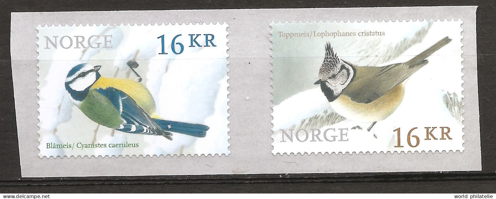 Norvège Norge 2015 N° 1812 / 3 ** Oiseaux, Autoadhésifs, Mésange Bleue, Huppée Cyanistes Caeruleus Lophophanes Cristatus - Ongebruikt