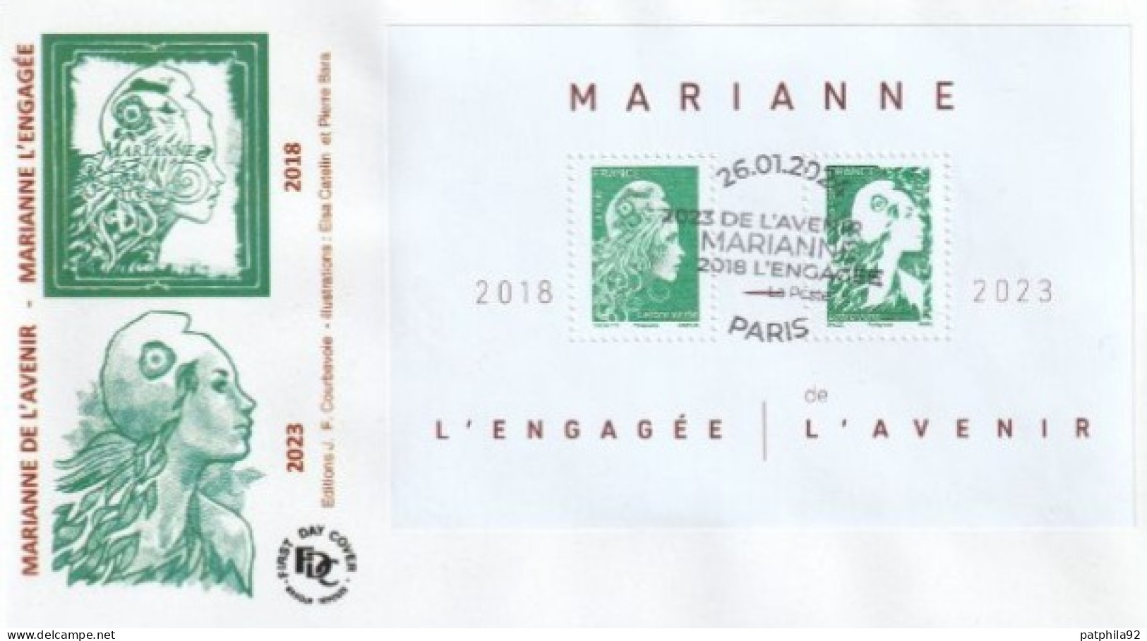 Fdc 2024_Envel. 1er Jour_fdc_Bloc Marianne De L'Avenir/L'engagée 2018-2023. Oblit. PJ Paris 26/01/24. - 2020-…