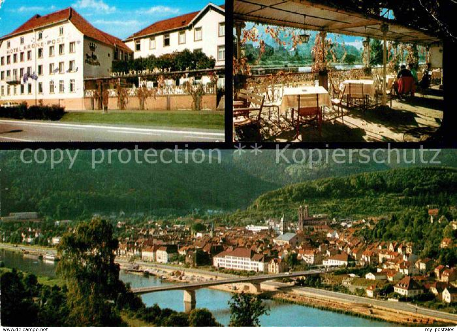 72877136 Eberbach Neckar Hotel Krone Post Restaurant Terrasse Stadtpanorama Brom - Eberbach