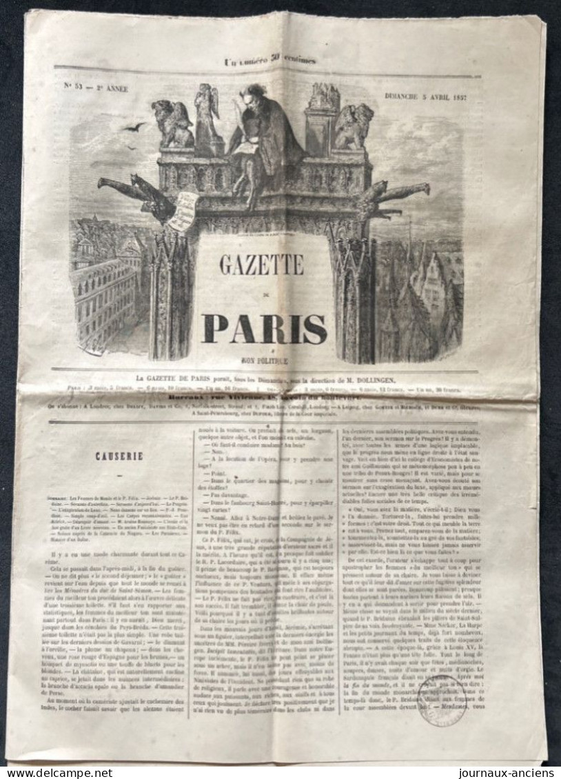 1857 GAZETTE DE PARIS N° 53 - Gustave DORÉ - Extrême Rare - Non Classés