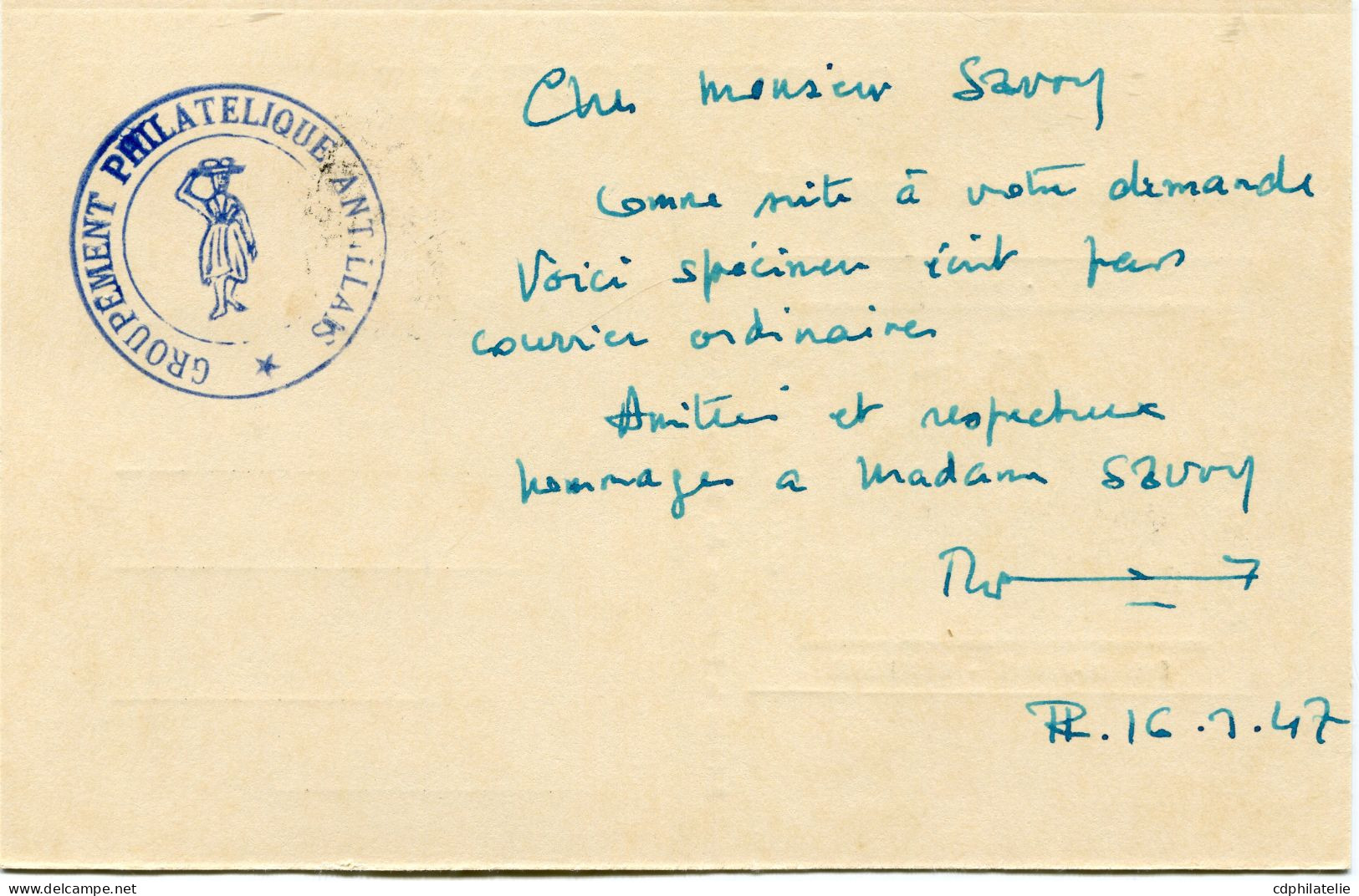 MARTINIQUE CARTE POSTALE JOURNEE DU TIMBRE 1947 DEPART FORT-DE-FRANCE 15 MARS 1947 POUR LA GUADELOUPE - Cartas & Documentos