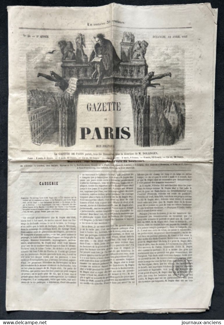 1857 GAZETTE DE PARIS N° 54 - Gustave DORÉ - Extrême Rare - Ohne Zuordnung