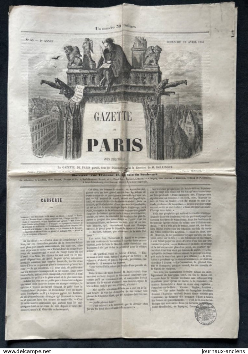 1857 GAZETTE DE PARIS N° 55 - Gustave DORÉ - Extrême Rare - Ohne Zuordnung