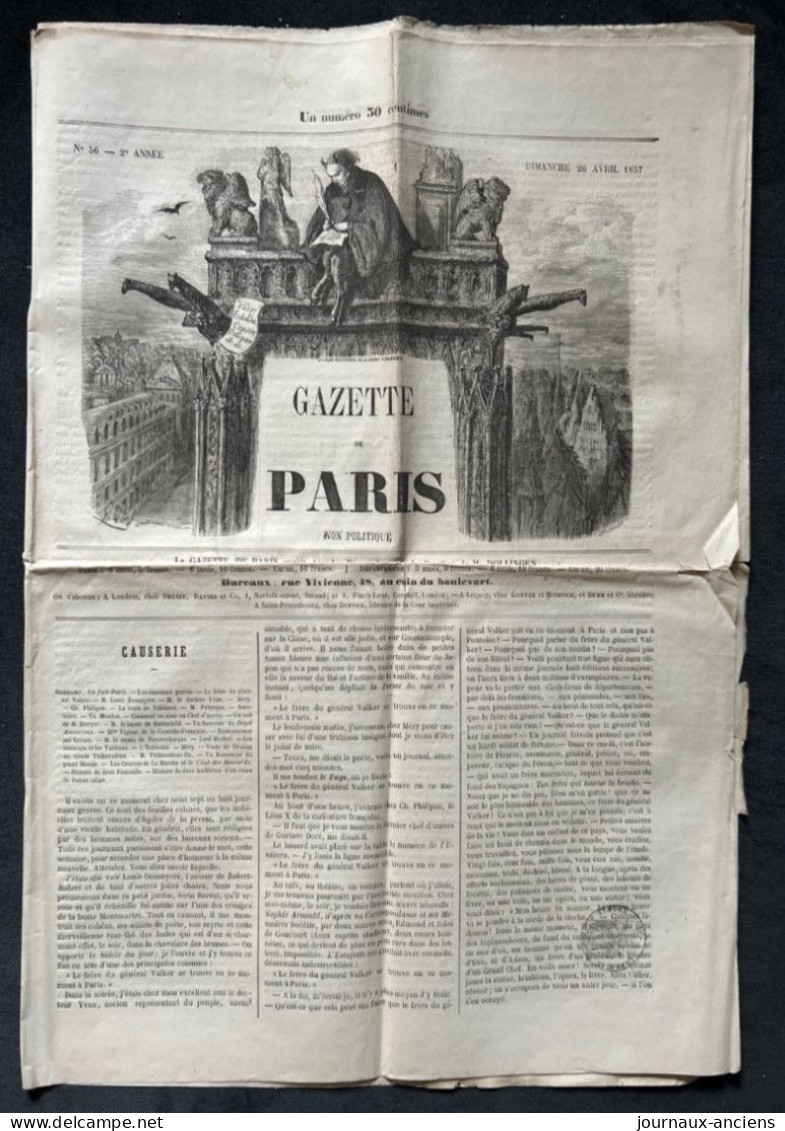 1857 GAZETTE DE PARIS N° 56 - Gustave DORÉ - Extrême Rare - Ohne Zuordnung