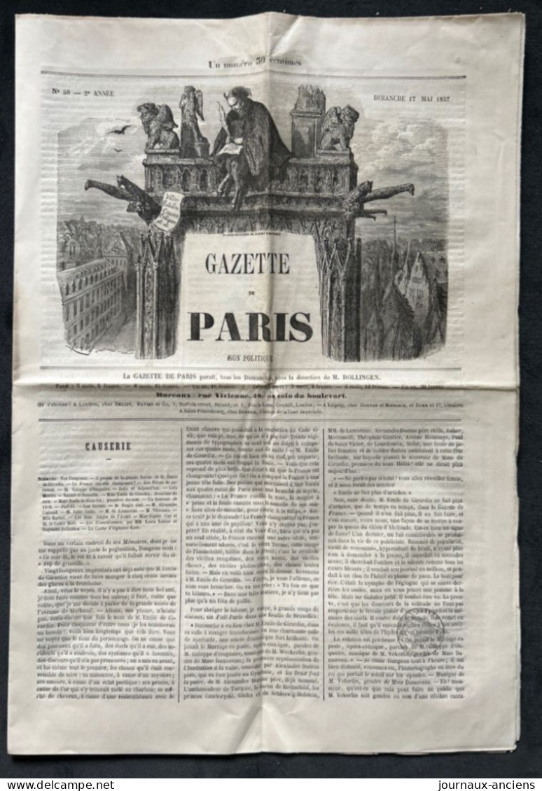 1857 GAZETTE DE PARIS N° 59 - Gustave DORÉ - Extrême Rare - Non Classés