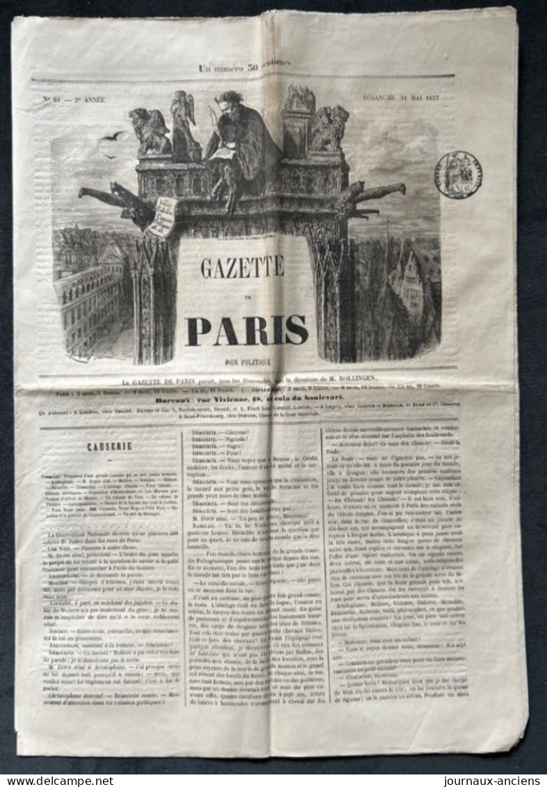 1857 GAZETTE DE PARIS N° 61 - Gustave DORÉ - Extrême Rare - Ohne Zuordnung