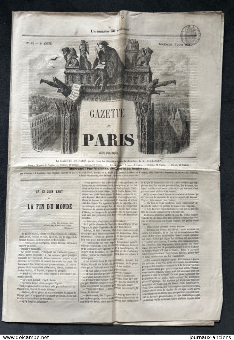 1857 GAZETTE DE PARIS N° 62 - Gustave DORÉ - Extrême Rare - Ohne Zuordnung