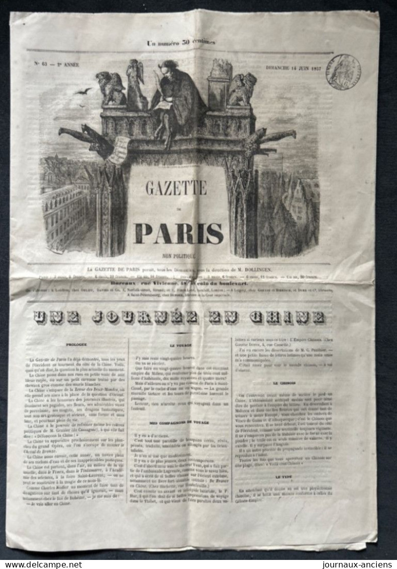 1857 GAZETTE DE PARIS N° 63 - Gustave DORÉ - Extrême Rare - Non Classés