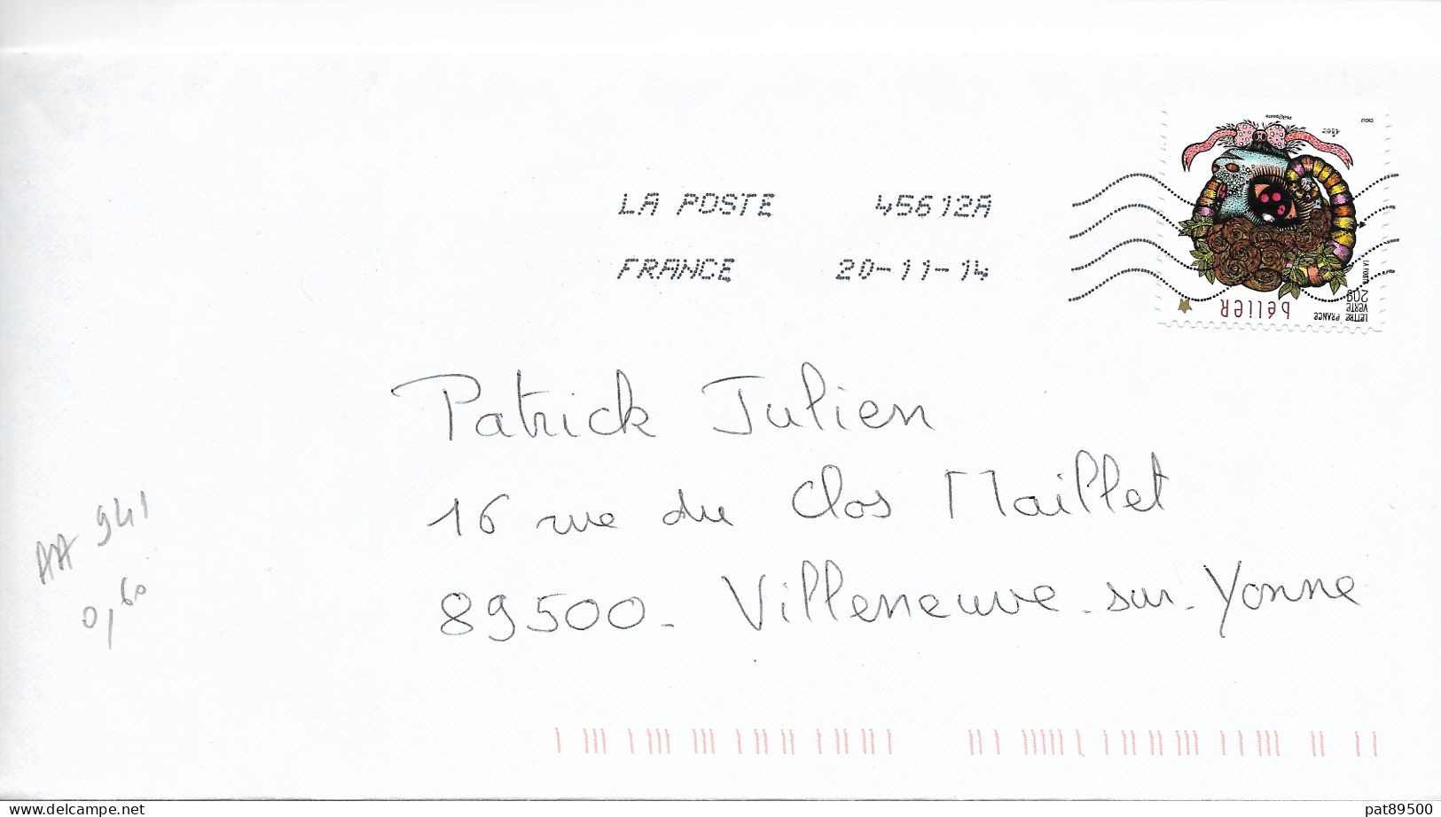 France 2014 - AA 941 - OBLITERE S/enveloppe 2014  / Animaux Du Zodiaque Stylisés : LE BELIER - Storia Postale