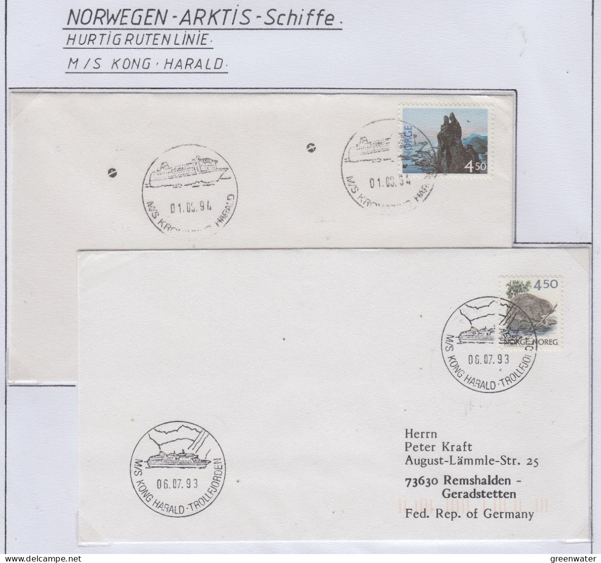 Norway Hurtigruten MS Kong Harald 5 Covers  (HI159) - Polar Ships & Icebreakers