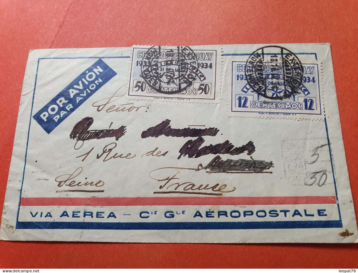 Uruguay - Enveloppe De Montevideo Pour La France Par Avion En 1934 - Réf 3384 - Uruguay