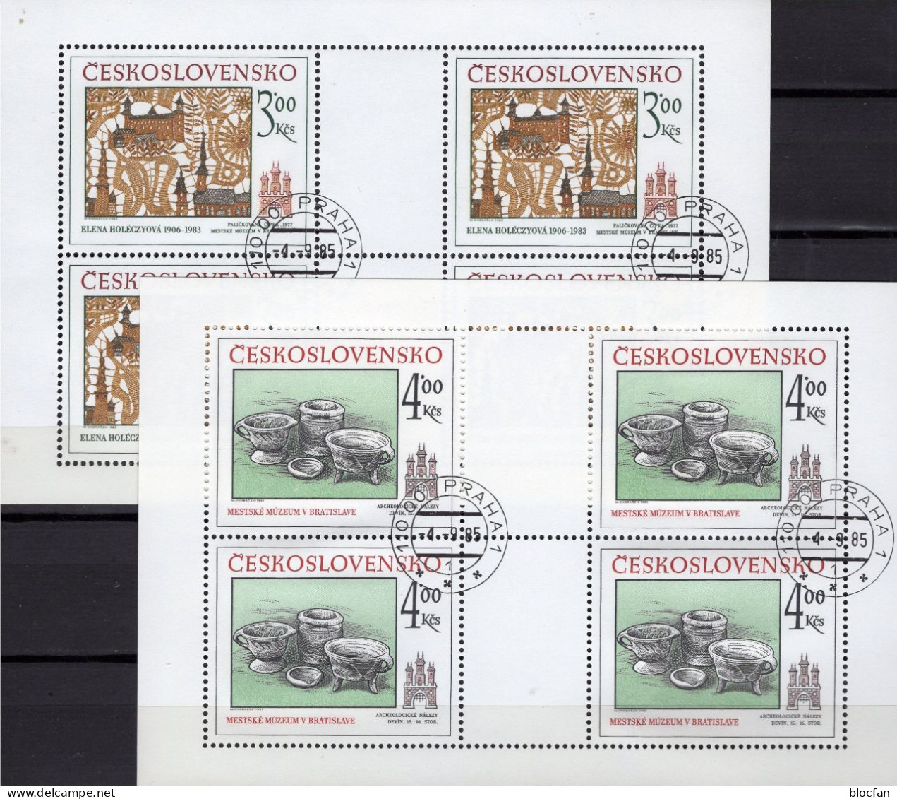 History Bratislava 1985 CSSR 2825/6 2x KB O 12€ Spitzen-Decke Keramik-Schale Hoja Ss Blocs Sheetlets Bf Tschechoslowakei - Porselein