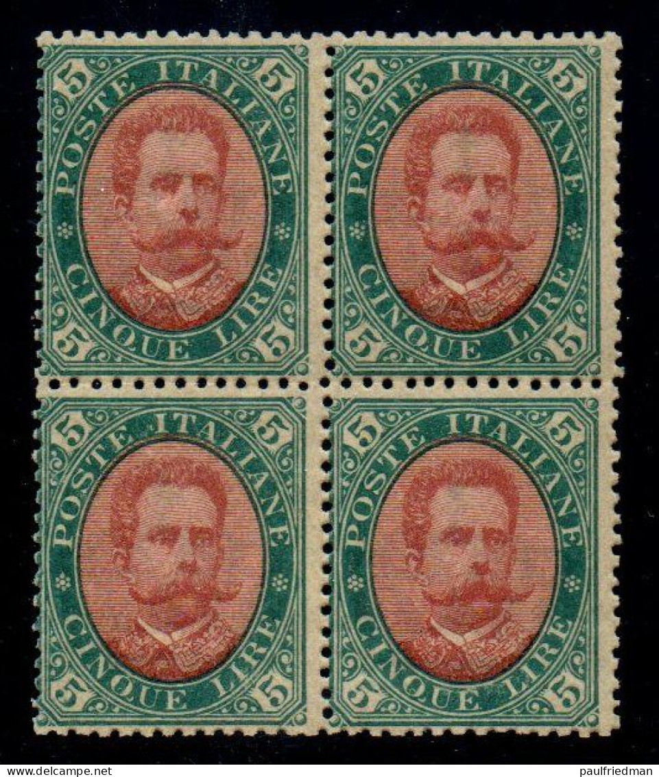 Regno 1889 - Effigie Umberto I -Quartina 5 Lire - Gomma Integra - MNH** - Nuovi