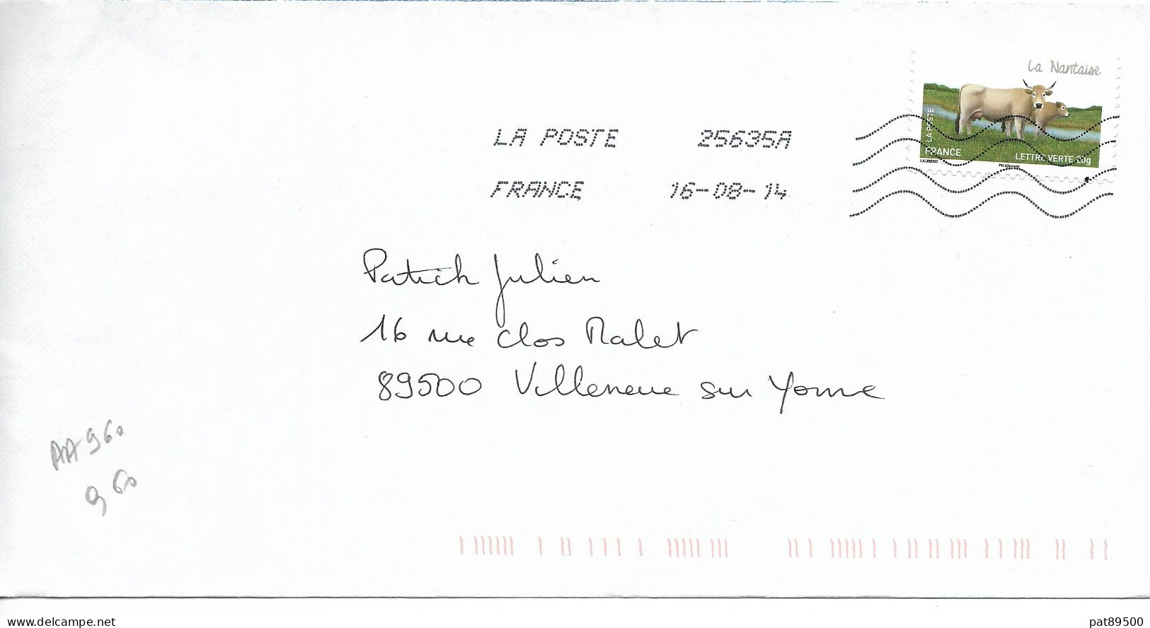 France 2014 - AA 960- OBLITERE S/enveloppe 08/2014 / Vaches De Nos Régions : LA NANTAISE - "Bretagne" /LOT A - Lettres & Documents