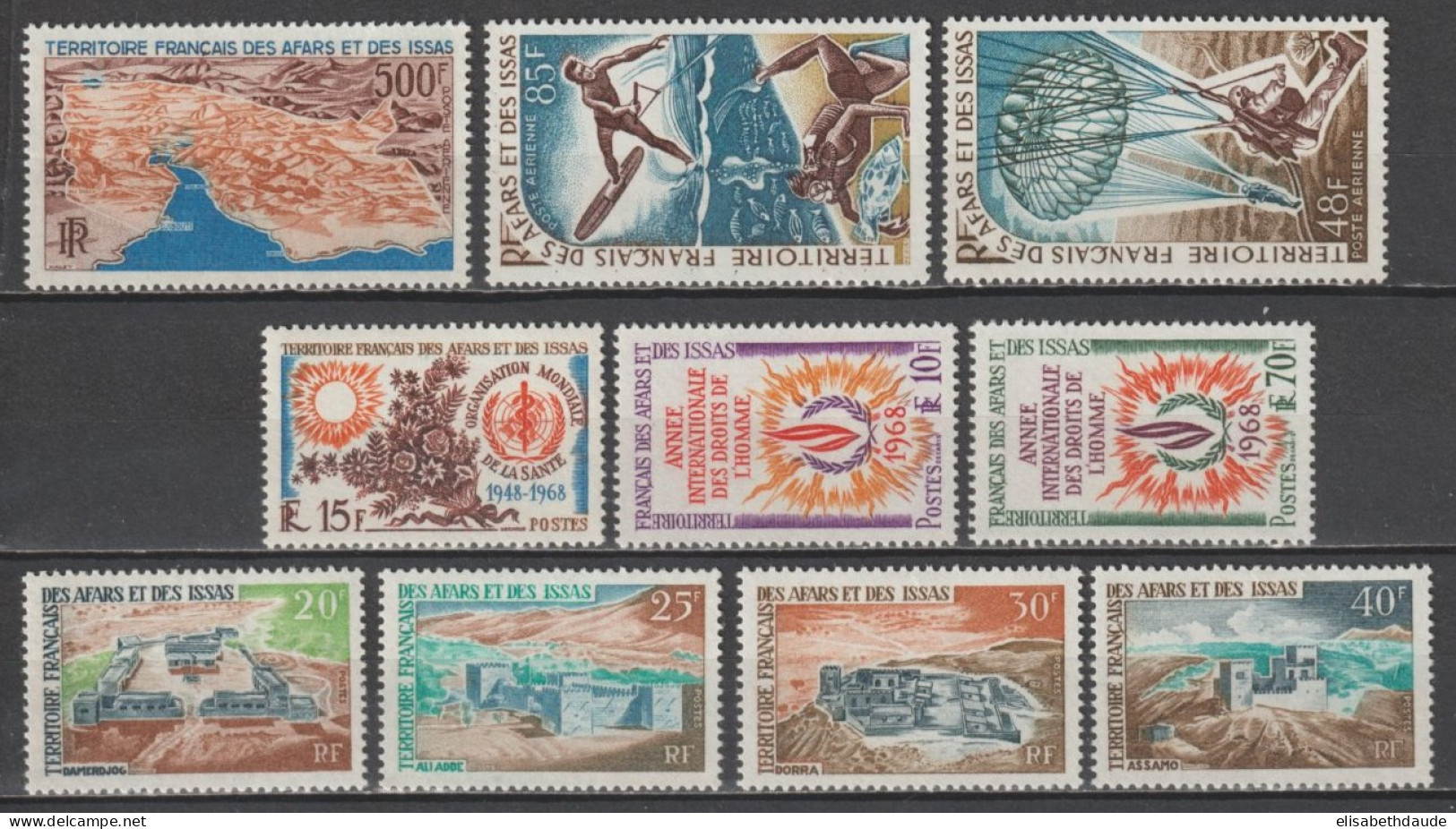 AFARS ET ISSAS - 1968 - ANNEE COMPLETE AVEC POSTE AERIENNE YVERT N°336/342 + A57/59 ** MNH - COTE = 74.5 EUR. - Ongebruikt