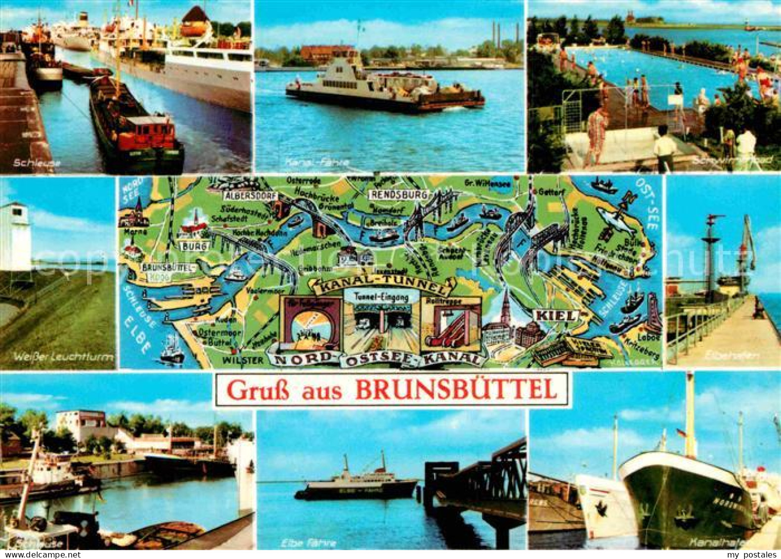 72872359 Brunsbuettel Schleuse Kanalfaehre Schwimmbad Leuchtturm Hafen Hochseesc - Brunsbüttel