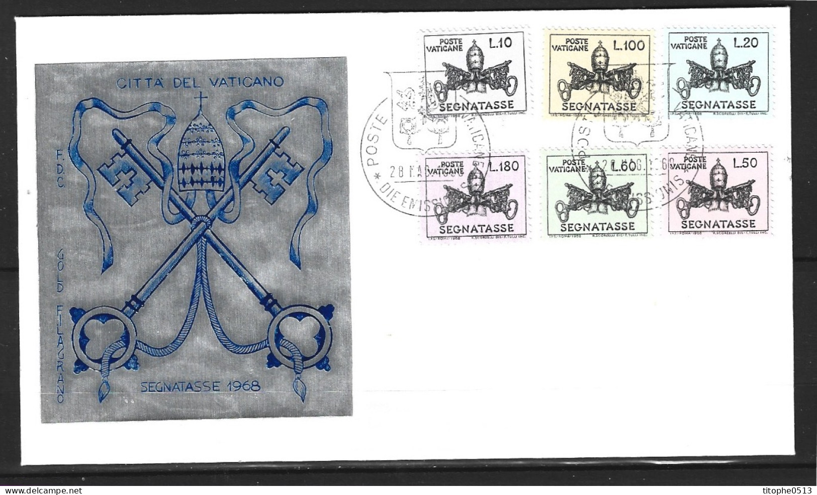 VATICAN. Timbres -Taxe N°19-24 Sur Enveloppe 1er Jour De 1968. Armoiries Pontificales. - Covers