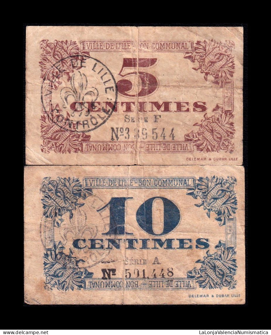 Francia France Set Billetes Locales Ville De Lille 5 10 Cents 1917 1918 Bc/Mbc F/Vf - Other & Unclassified