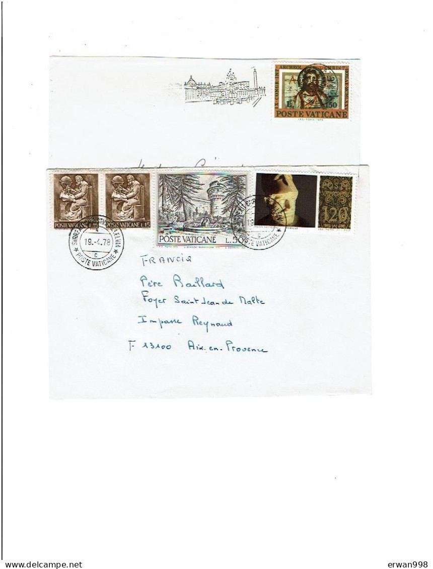 VATICAN - 2 Enveloppes Avec Timbres Et Flamme Pl. Saint-Pierre 1  Fragment & 2 Timbres Religion - Chrétienté      829 - Brieven En Documenten