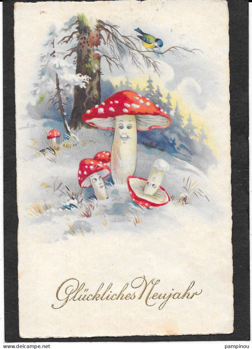 Famille CHAMPIGNONS Humanisés Dans La Neige - Paddestoelen