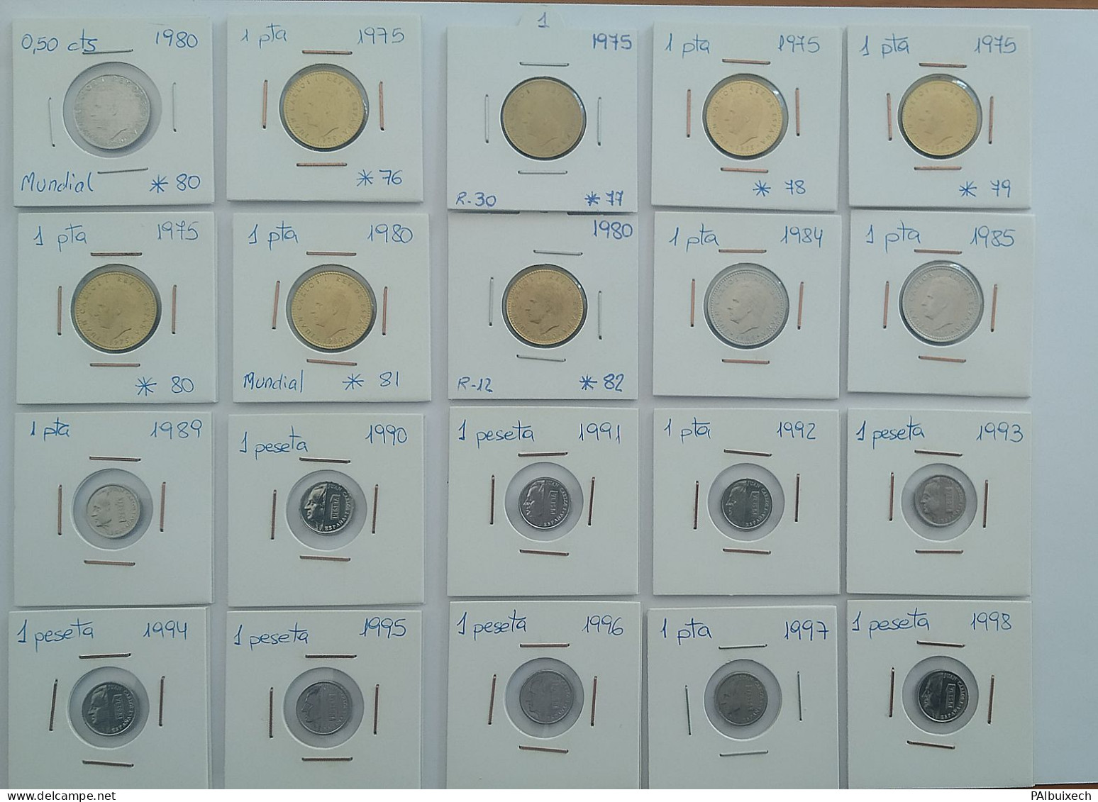 Lote De 20 Monedas Juan Carlos De 0,50 Cts Mundial Y 1 Peseta De Varios Años - Otros & Sin Clasificación