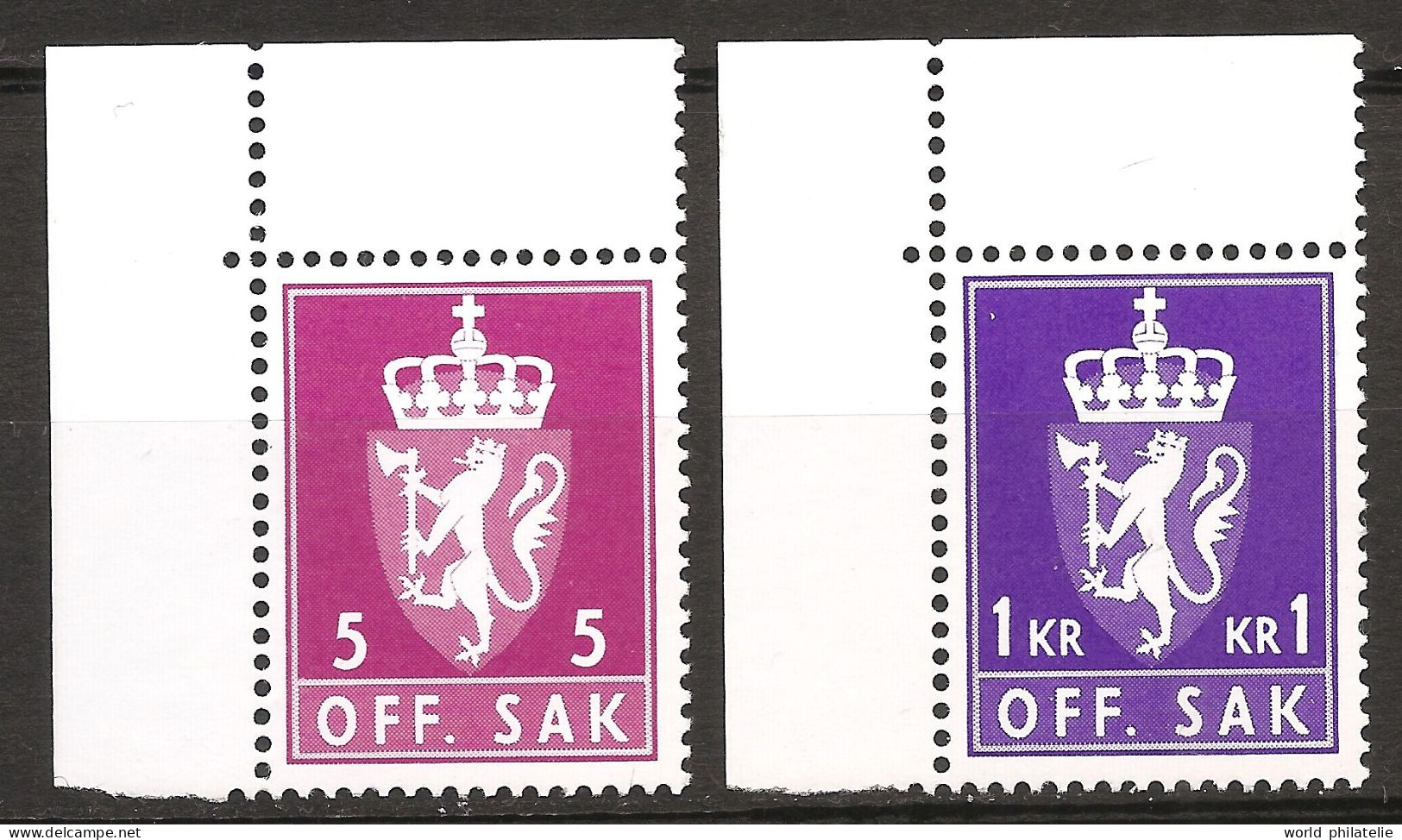 Norvège Norge 1980 N° Service 104 / 5 Inc ** Couronne, Lion, Armoiries Nationales, Hache, Croix, Religion, Magnus VI, Or - Unused Stamps